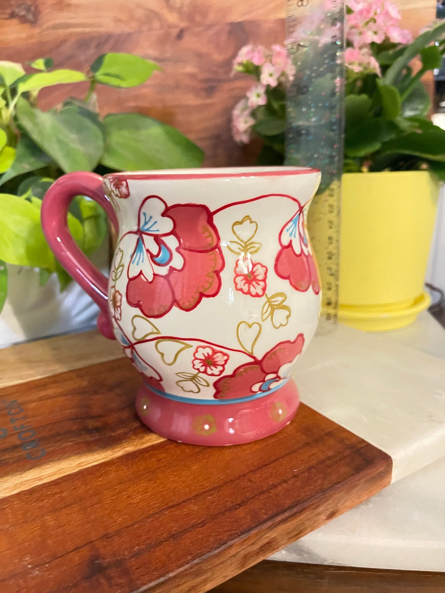 Rare Pier 1 Dolomite, Handpainted, Floral Large Mug  - Vintage Treasures1955