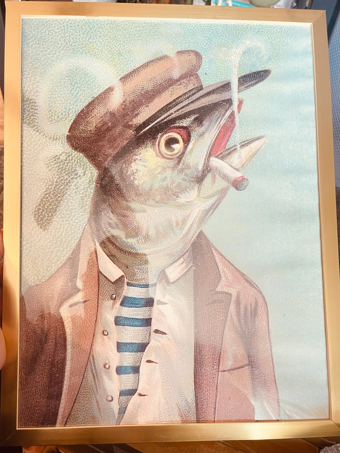 The Salty Gentleman - Quirky Fish Art in Gold Frame (12x16)