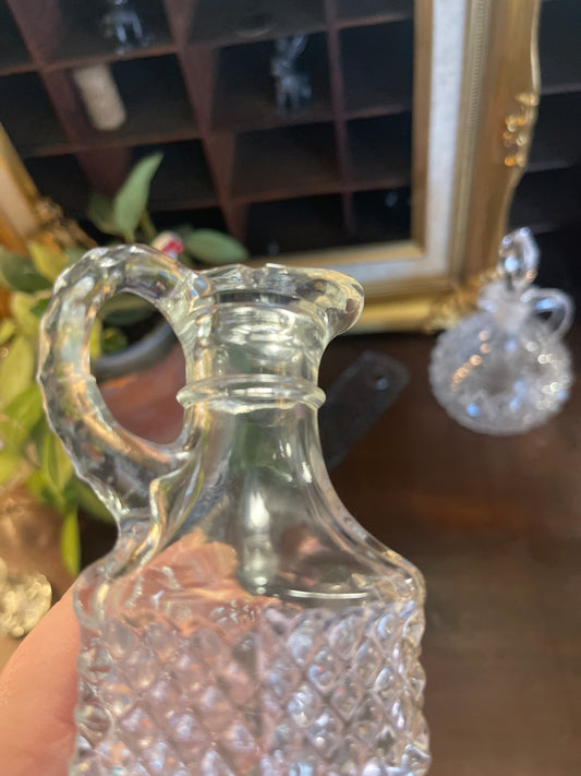 Vintage Pressed Crystal Cruet with Stopper | Diamond Pattern Glass