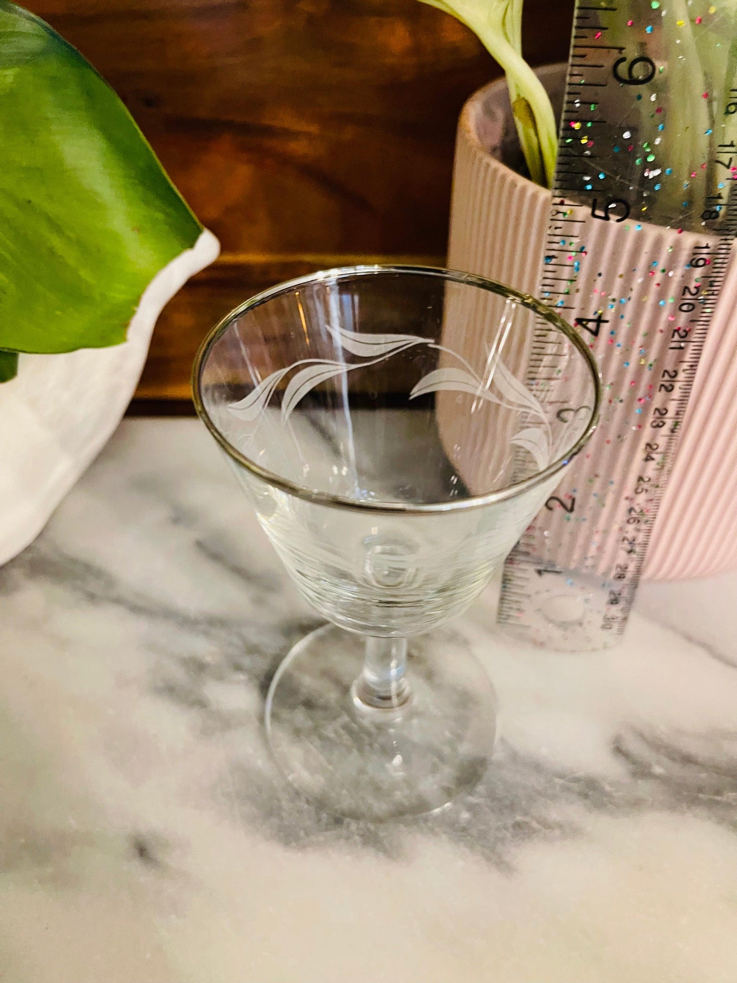 Vintage silver rim laurel leaf edge stemware by France ( single glass )  - Vintage Treasures1955