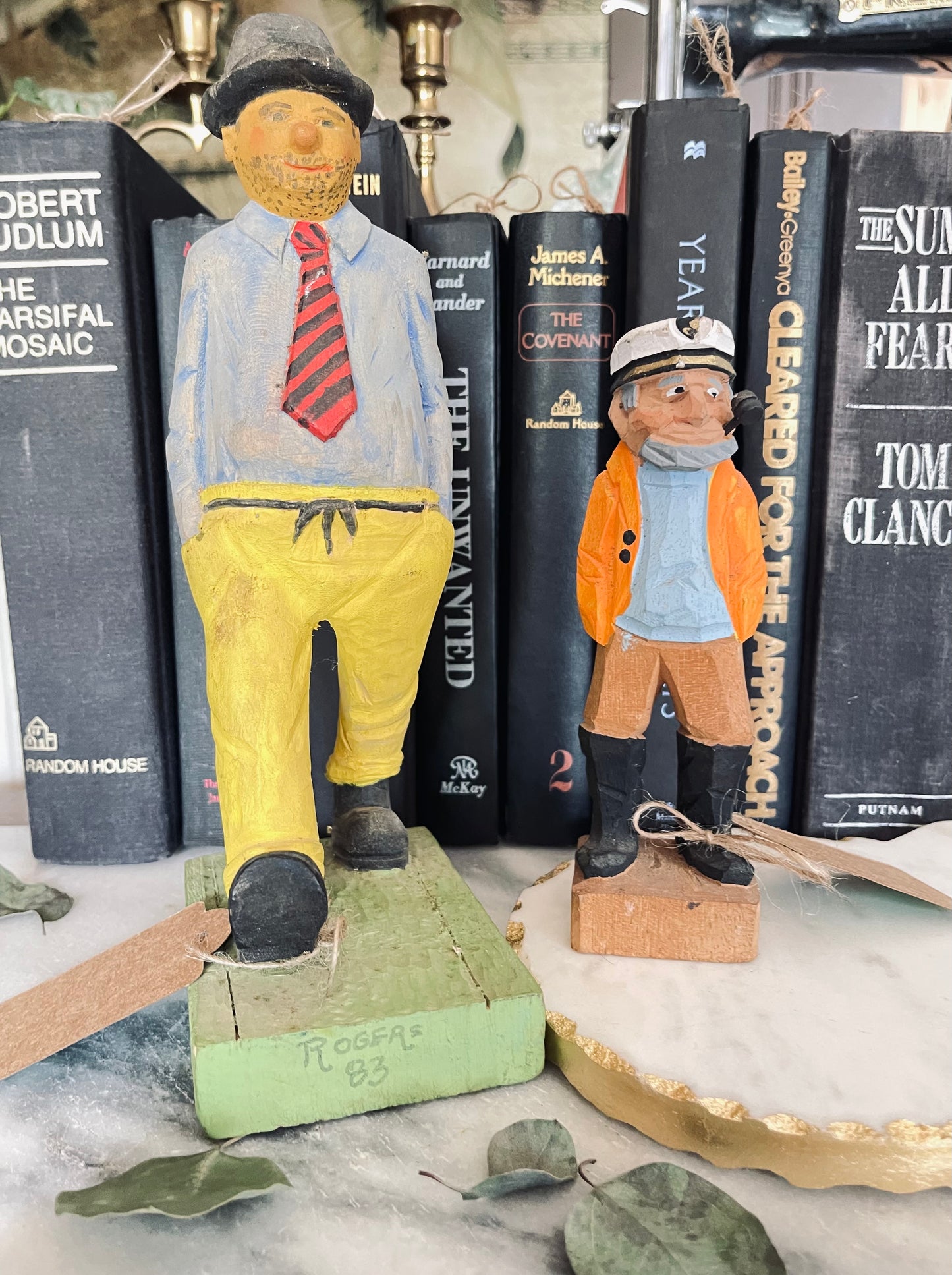 Sea Captain W Pipe 4 3/8" Figurine Hand Carved Wood Sailor - Nautical Decor