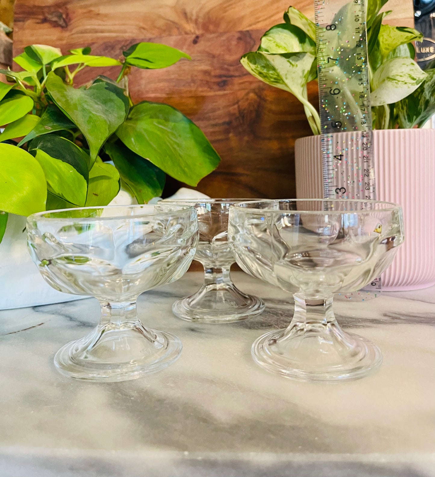 Vintage Federal Glass Footed, Pedista Ice Cream Dish ( set of 3 )  - Vintage Treasures1955
