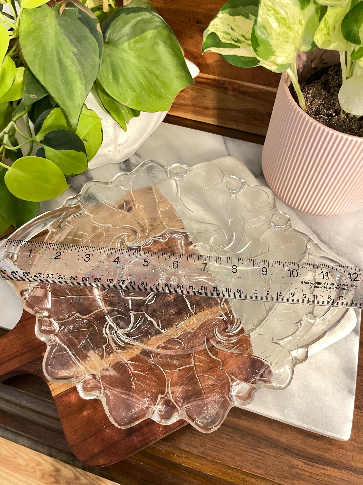 Indiana Glass Clear, Wild Rose Handled Platter  - Vintage Treasures1955