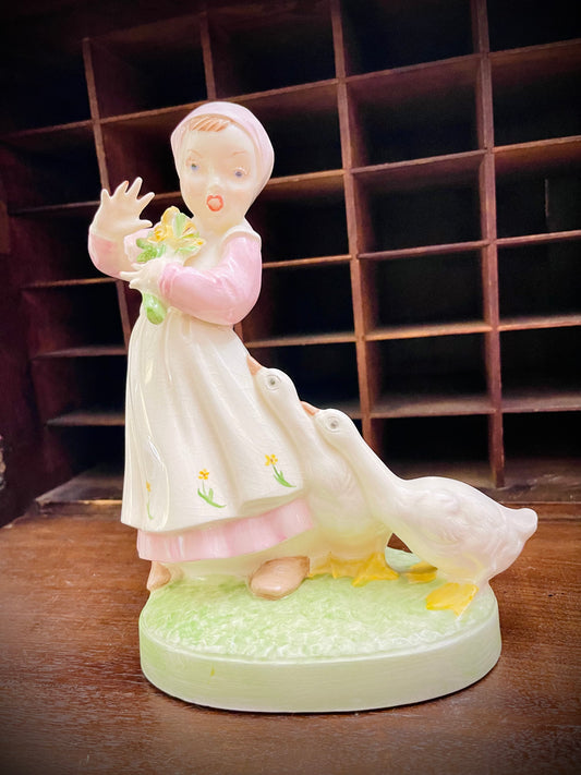 Vintage Dutch Girl with Geese Figurine - Holland Mold, 1970s