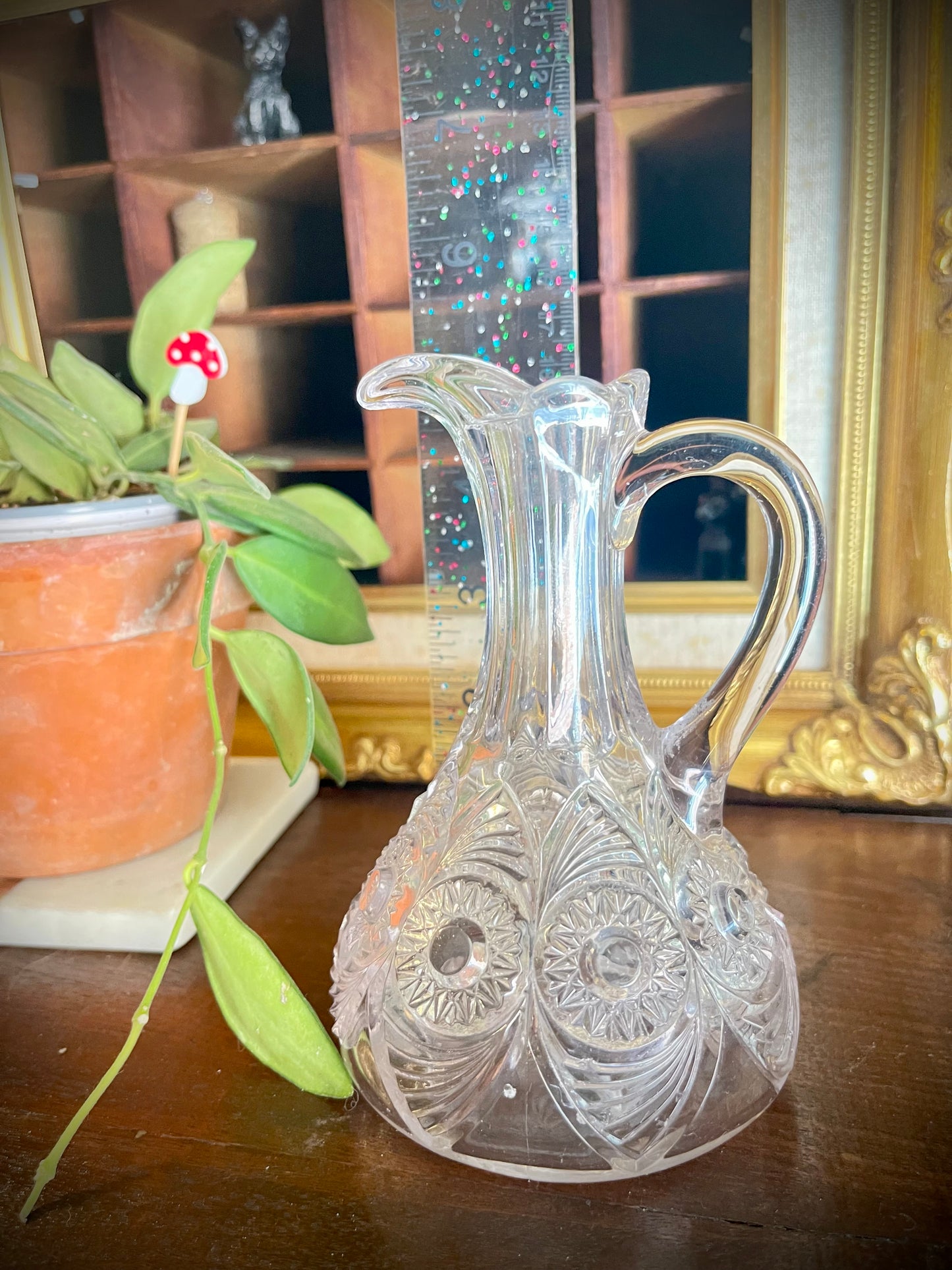 Vintage Pressed Crystal Syrup Cruet (No Stopper)
