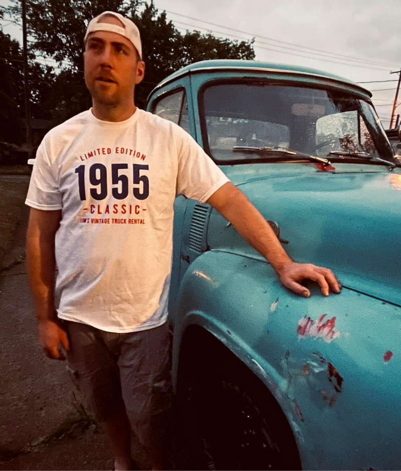 Limited Edition Jim’s Vintage Truck T-shirts with Navy 1955 and Red lettering