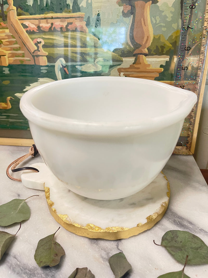 White Milk glass mixing bowl w spout small