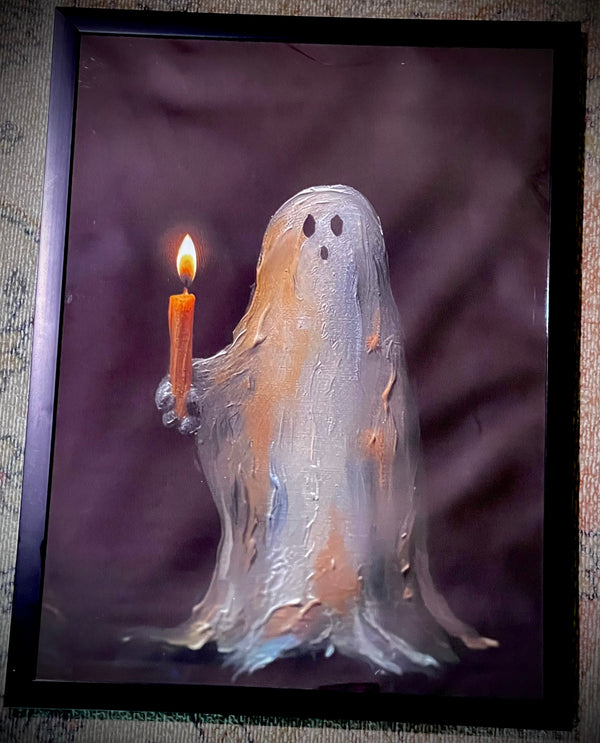 Ghostly Glow: Cute White Ghost Candle Picture 12x16