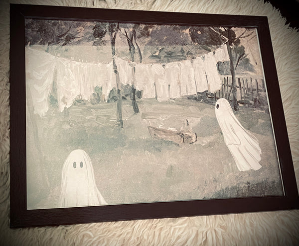 Spirited Laundry Day: Ghostly Chores on Canvas