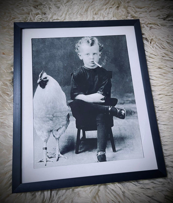 Boy and Chicken Canvas Art 8x10