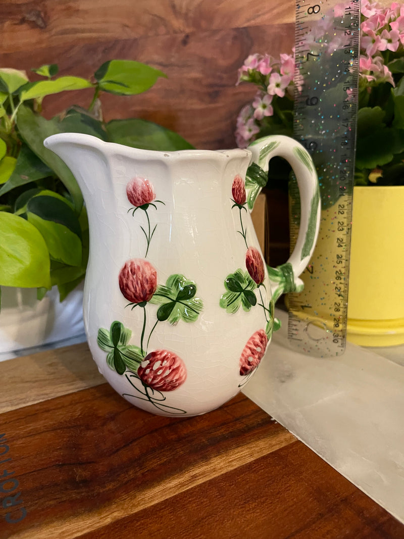 Vintage Lefton China Pink Clover Green Shamrocks Medium size pitcher. Has wear on it !!! - Vintage Treasures1955