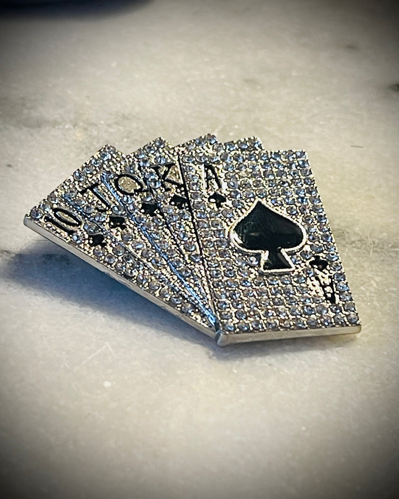 All That Glitters is Royal: Rhinestone Royal Flush Pin