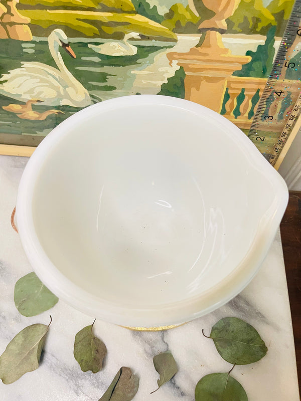 White Milk glass mixing bowl w spout small