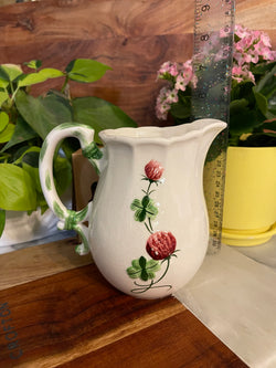 Vintage Lefton China Pink Clover Green Shamrocks Medium size pitcher. Has wear on it !!! - Vintage Treasures1955