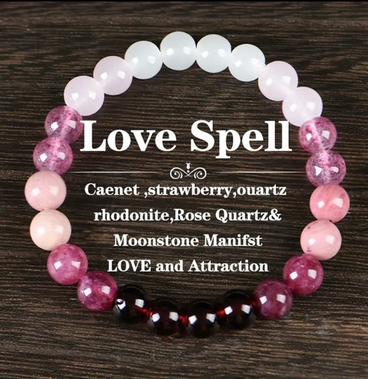 Love Spell : Carnelian, Strawberry Quartz, Rhodonite, Rose Quartz & Moonstone Bracelet