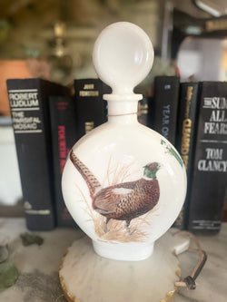 Vintage Field Birds #1 Ringneck Pheasant Milk Glass Whiskey Decanter 1969 EMPTY