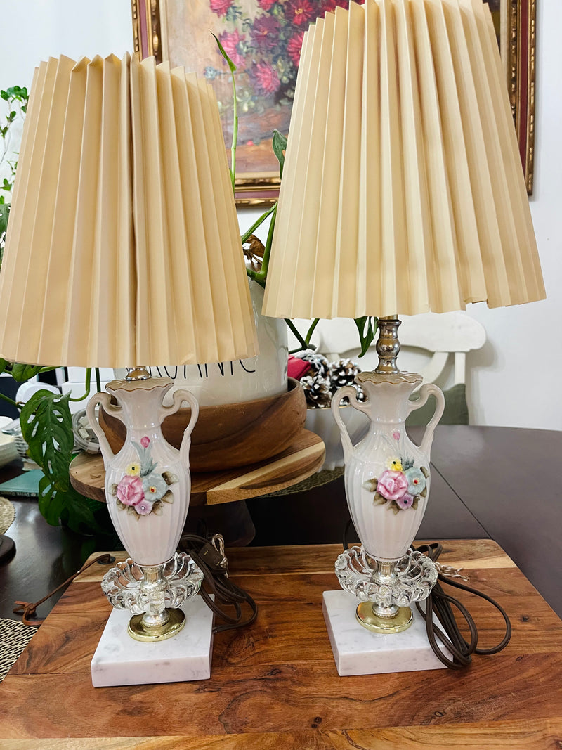 Vintage porcelain lamps with marble base - Vintage Treasures1955