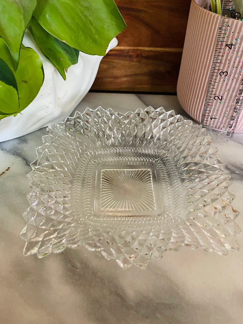 Diamond point cut Square candy dish - Vintage Treasures1955