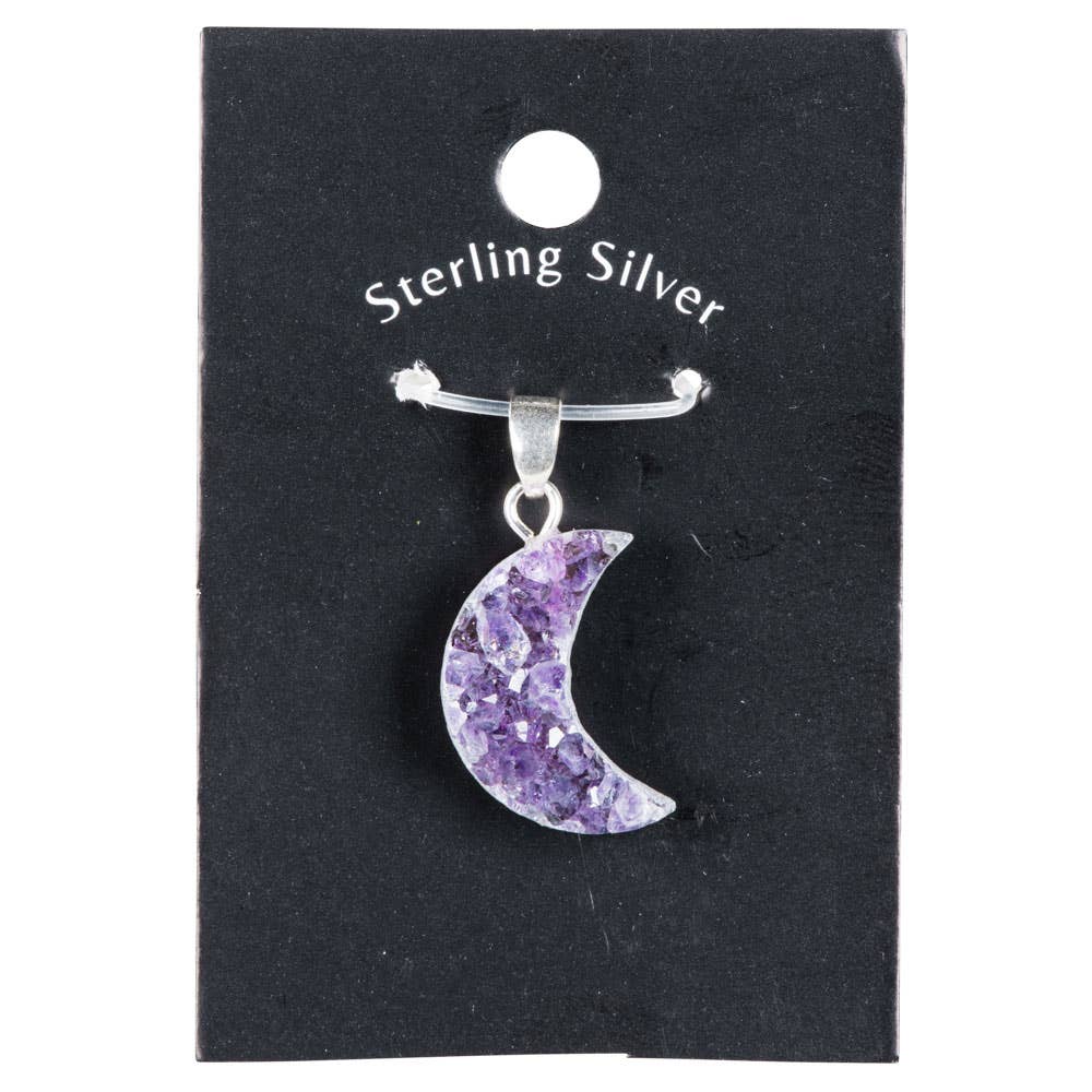 SMALL AMETHYST DRUZY MOON PENDANT WITH STERLING SILVER